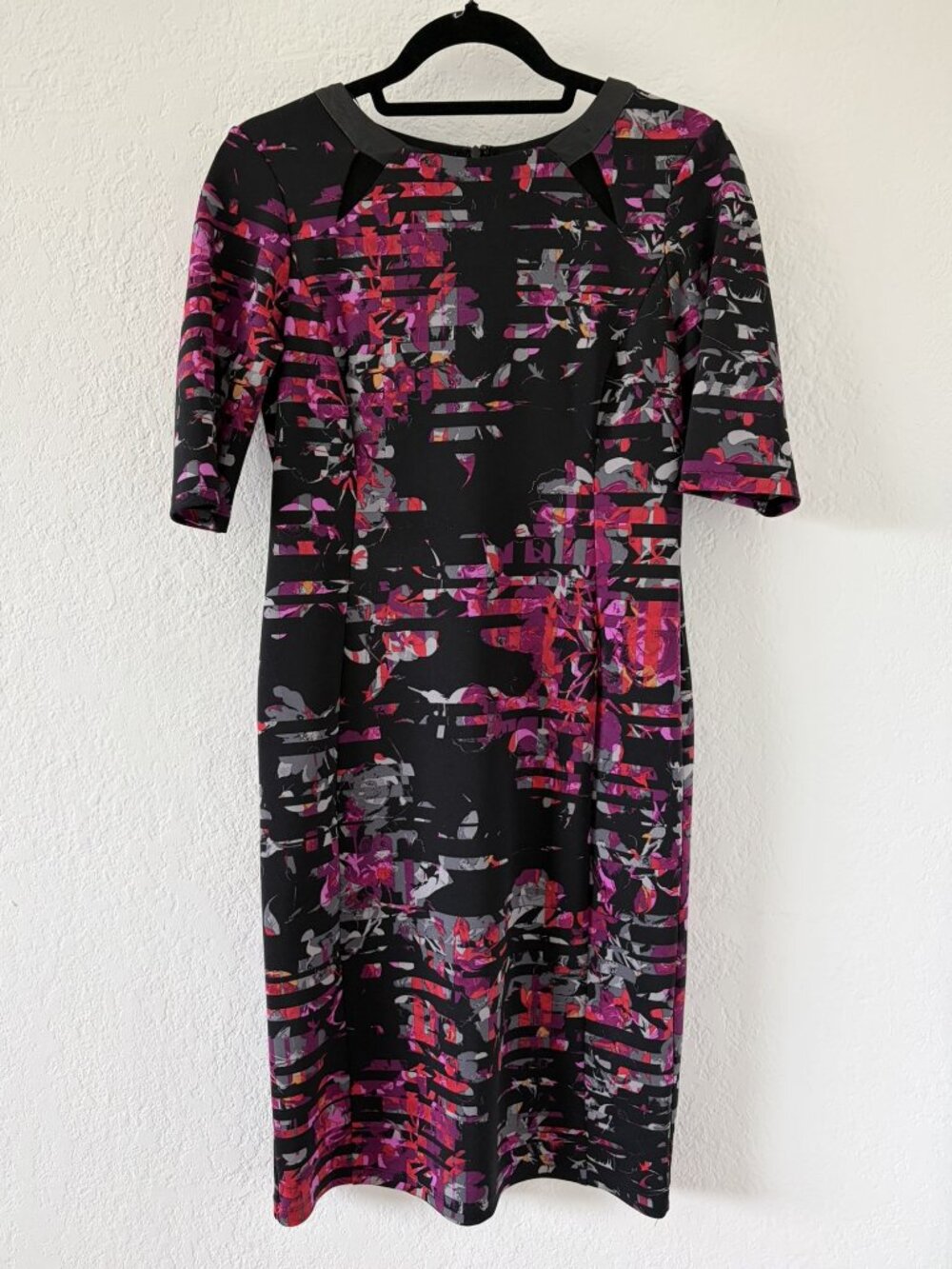 Taylor Scuba Sheath Dress with Faux Leather Trim